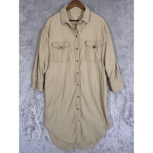 Free People Duster Dress Womens XS Beige Textured Pockets‎ Oversized Lagenlook